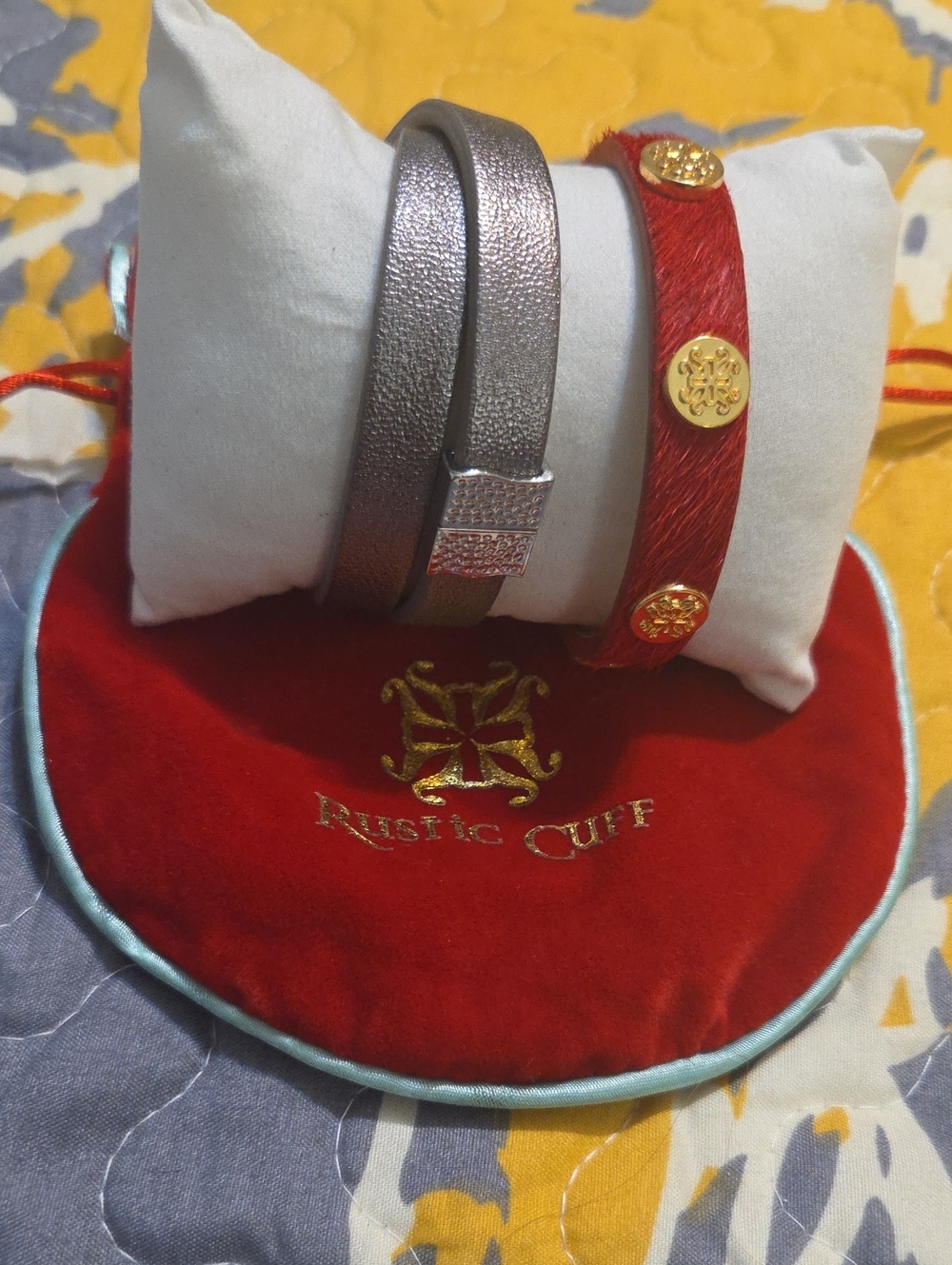 Rustic Cuff Red & Silver Bracelet Set